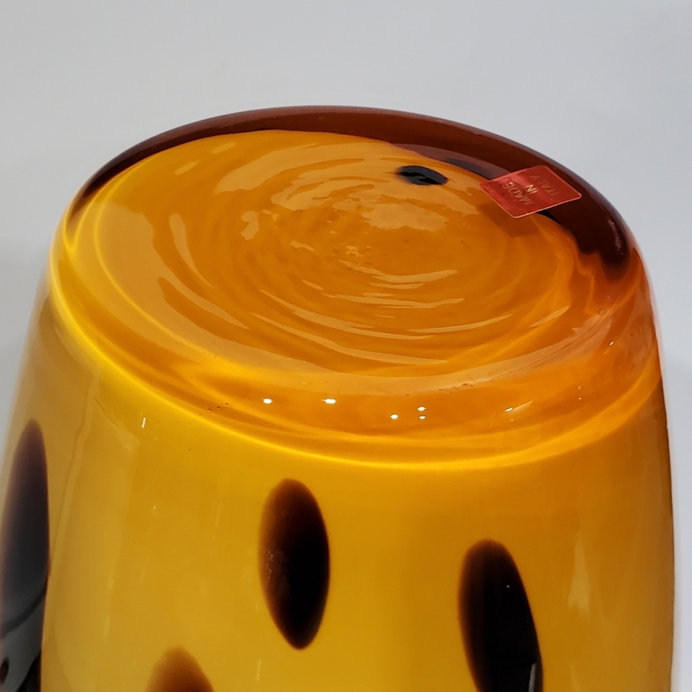 13 1/8" Vntg Italian Blown Glass Vase Yellow Amber Brown Black Tortoise Abstract - Picture 5 of 11